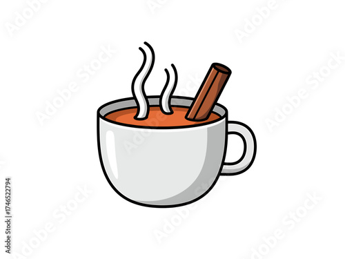 Warm winter drink with cinnamon stick illustration of a cup of spicy tea or mulled wine for cozy holiday season
