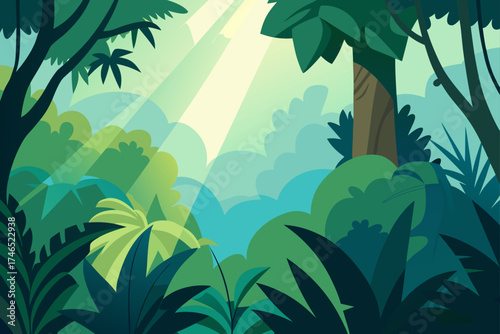tropical jungle canopy aerial view sunlight