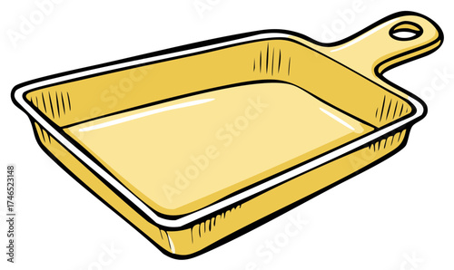 Yellow ceramic baking dish with a handle hand drawn vector illustration