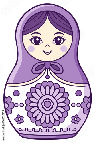 A purple Matryoshka doll with a floral pattern traditional Russian folk art vector illustration