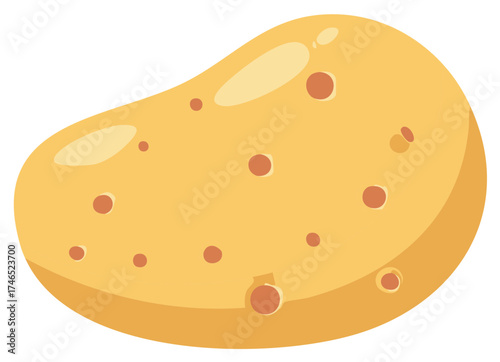 Cartoon illustration of a single potato, with spots, shapes and shadows