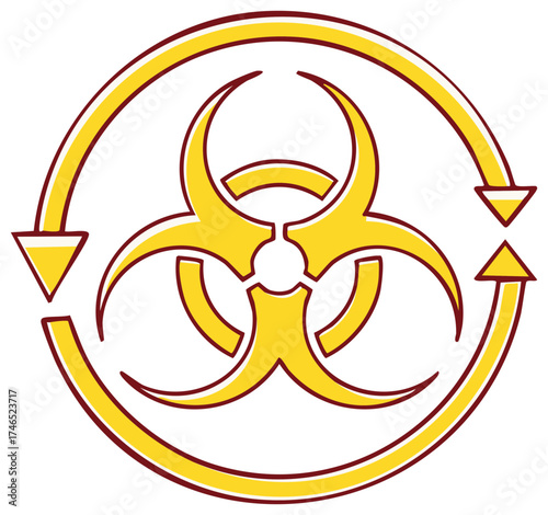 Biohazard symbol with circular arrows indicating containment or recycling of hazard
