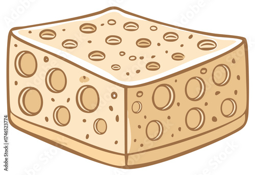 Cartoon Block of Swiss Cheese with Holes Illustration
