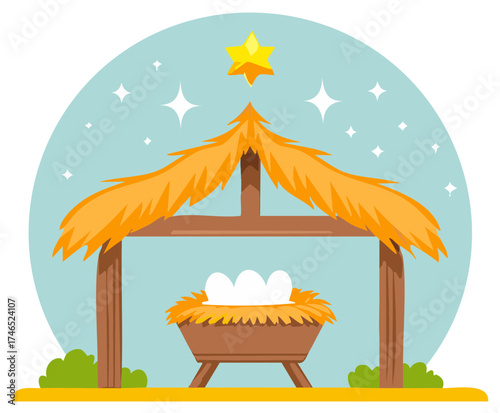 Christmas Nativity Scene Stable with Star and Manger