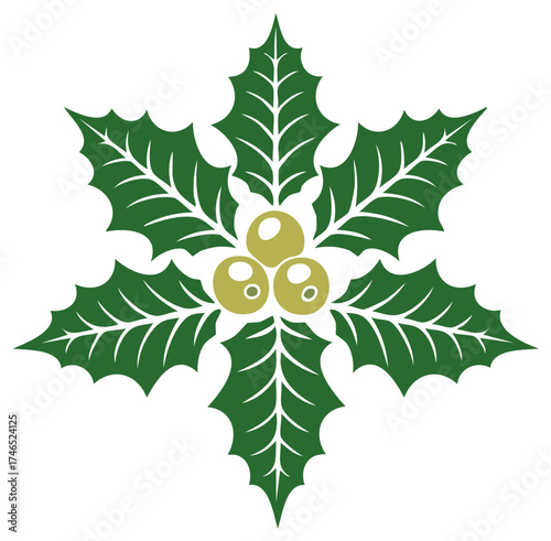 Stylized Holly Leaves and Berries Arrangement for Christmas or Holiday Season