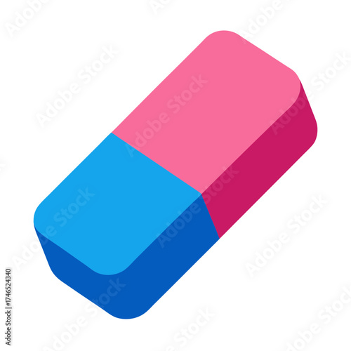 Flat design vector illustration of a pink and blue eraser ideal for educational and creative projects