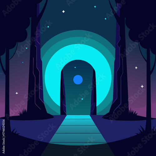 Ethereal glowing forest portal vector illustration mysterious magical gateway scalable art