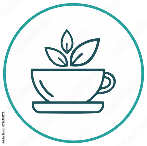 Herbal Tea Cup with Fresh Leaves Icon Illustration
