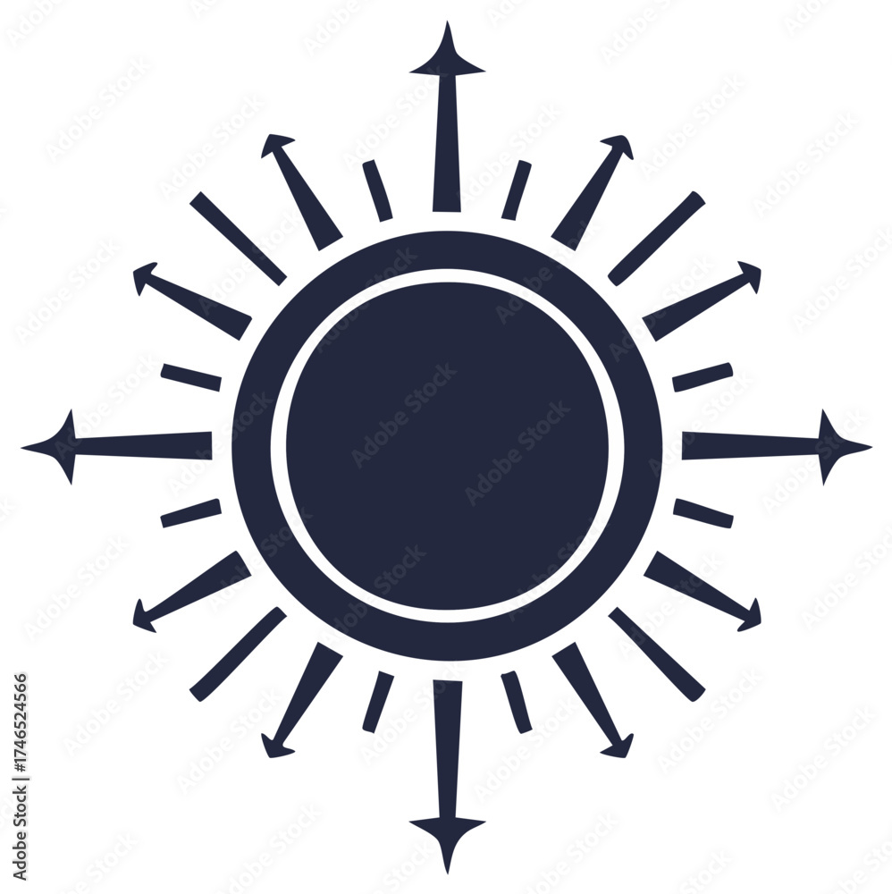 Obraz premium Stylized Sunburst Icon with Directional Rays and Inner Circle
