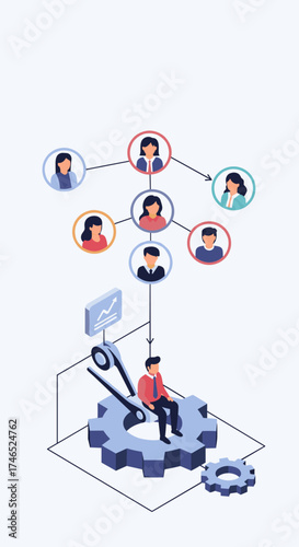 Illustrating the interconnectedness of people within a business system facilitated by technology and data.