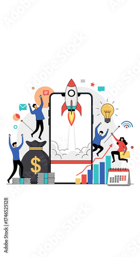 Illustrating the exciting journey of launching a successful business venture with a rocket ship.