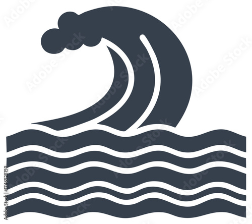 Stylized ocean wave vector icon of a large sea swell or tsunami