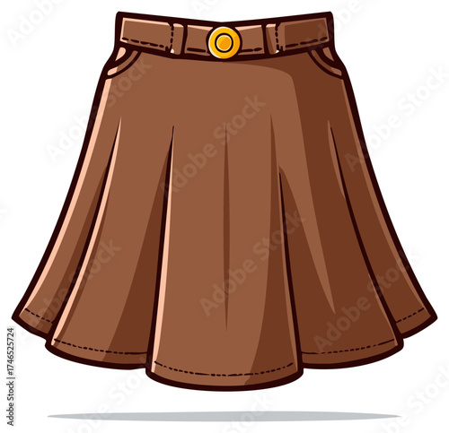 Brown Pleated Skirt with Belt and Buckle Fashion Apparel Trendy Clothing Garment Accessories Design
