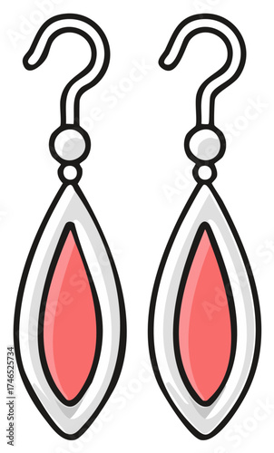 Modern minimalist dangling earrings,  pink and white vector illustration