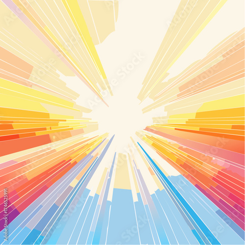Abstract burst of colorful rays emanating from central point in vibrant design
