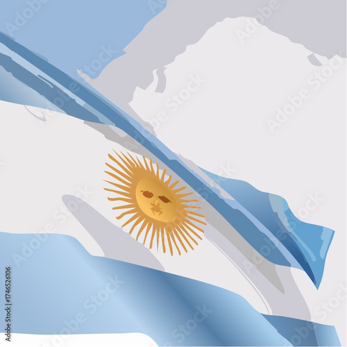 Argentine flag illustration waving banner with sun of may in vector style