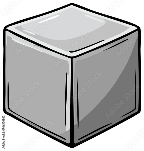 Cartoon Vector of a Single Simple Cube Solid Object Isometric Shape