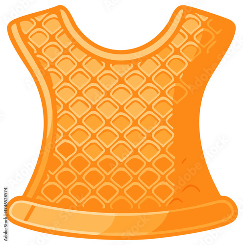 Orange cartoon vest with quilted texture for safety or protection, a graphic illustration