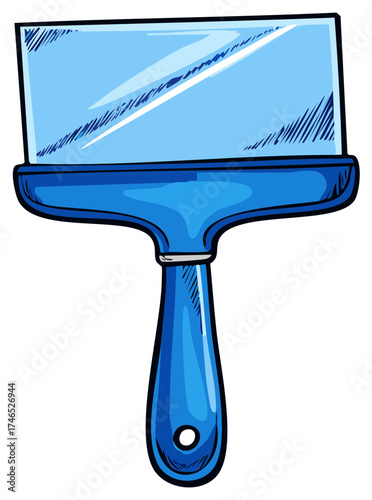 Blue plastic squeegee tool for cleaning windows and glass, cartoon vector illustration