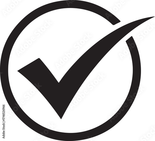 Black Check Mark Inside a Circle Icon on White Background tick symbol