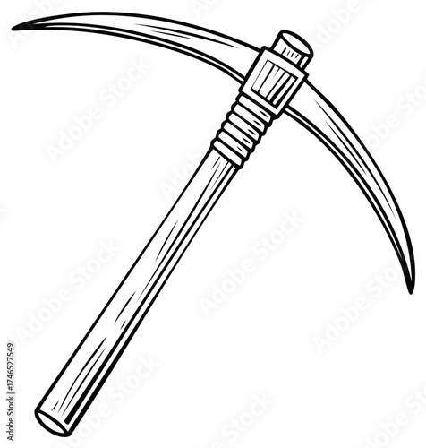 Black and White Illustration of a Heavy Duty Pickaxe Tool