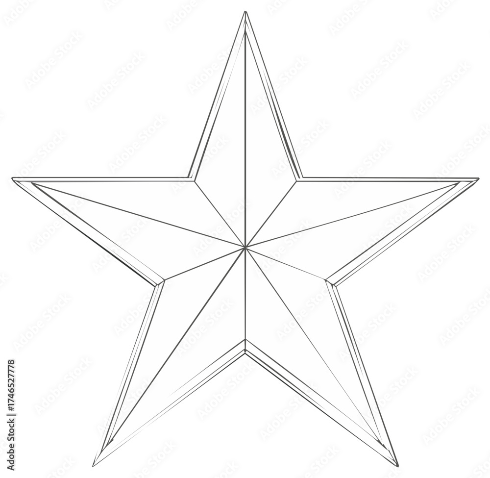 Obraz premium Outline of a classic five-pointed star with geometric facets and sharp points