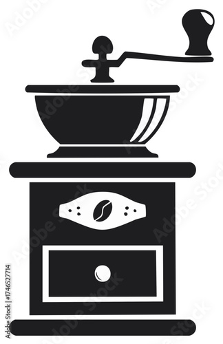 Vintage hand coffee grinder illustration black and white