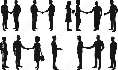 Silhouette people shaking hands talking communication, business networking 