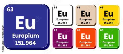 Eu, Europium element vector icon set, periodic table element. Vector illustration EPS 10 File. Isolated on white background.