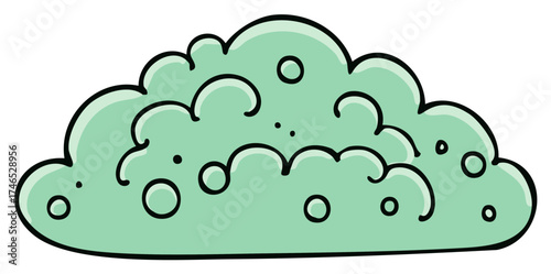 Abstract cartoon green fluffy cloud illustration with circles and dots