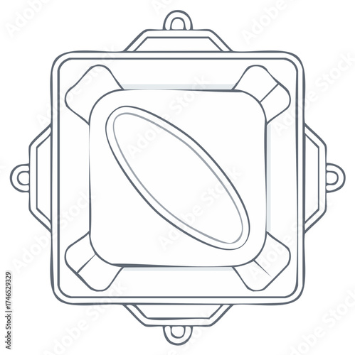 Abstract square container with rounded corners and an elliptical shape inside, minimalist line art illustration