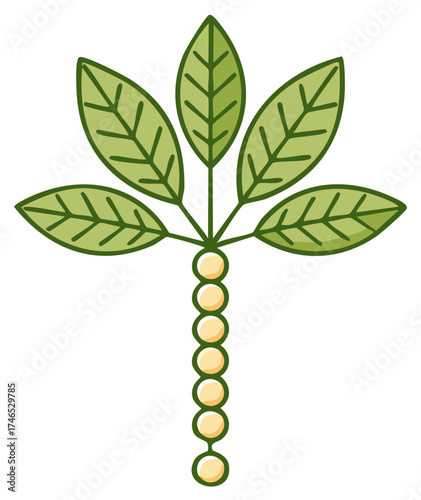 Cassava plant with root tubers and leaves illustration. Stylized manioc or yuca icon.