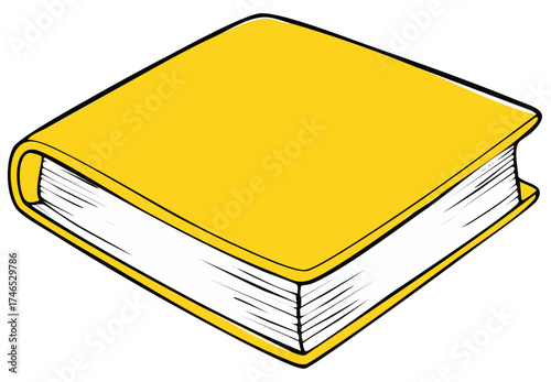 Simple illustration of a closed hardcover book with a blank yellow cover for education or literary concepts