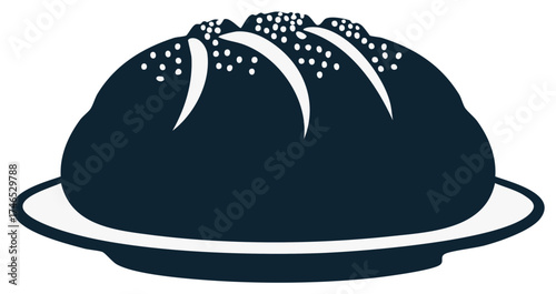 Dark Loaf of Bread on a Plate Simple Graphic Vector Illustration