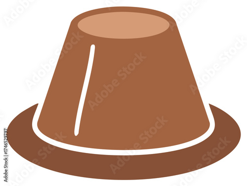 Stylized brown conical hat with a wide brim and simple white trim