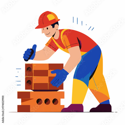 Man lifting heavy brick while working in modern construction site  
