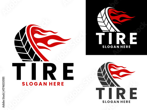 tire with hot fire logo design vector template