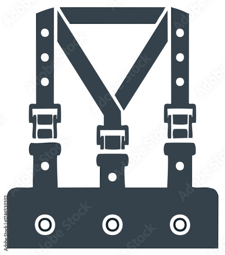 Dark Blue Harness Construction With Metal Buckles and Adjustable Straps Gear Safety Equipment Tool