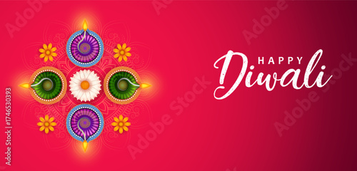 burning diya on Happy Diwali Holiday background for light festival of India