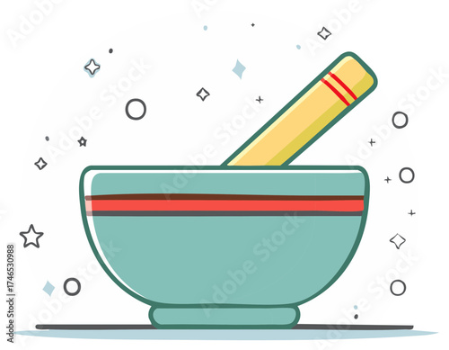 Whimsical mortar and pestle for potion making herbal medicine or spice grinding