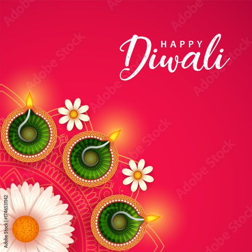 burning diya on Happy Diwali Holiday background for light festival of India