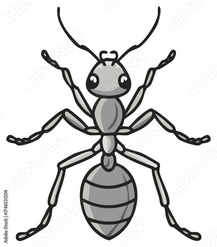 Adorable cartoon ant illustration with six legs and antennae viewed from above
