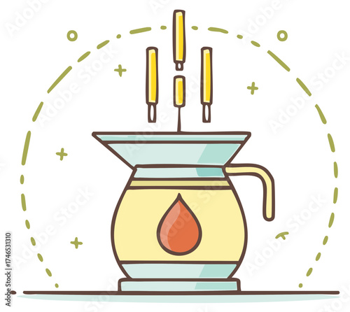 Creative illustration of a candle diffuser with drops and decorative elements
