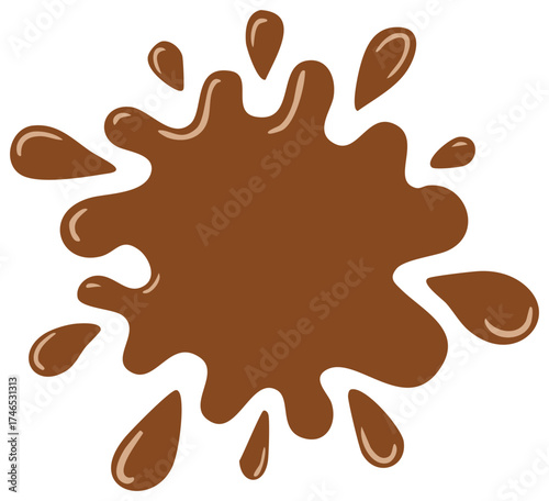 Blob of Brown Paint Splatter with Dripping Drops and Splashes Isolated on White