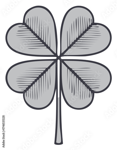 Four-leaf clover illustration with a sketched texture and central stem