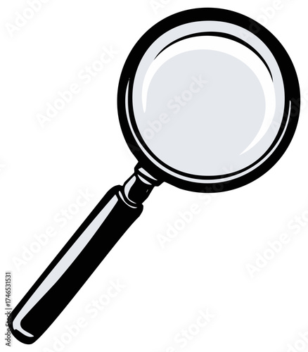 Cartoon Magnifying Glass Illustration for Exploration, Research, and Search, with Black Handle and Detailed Lines