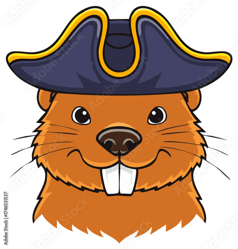 Cute Cartoon Beaver Character Wearing a Pirate Hat Illustration