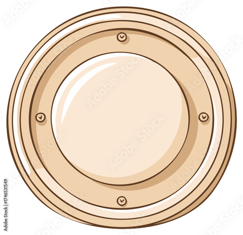 Round Wooden Decorative Nautical Porthole Illustration with Rivets and Realistic Shading