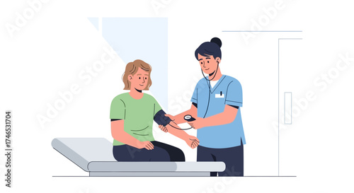 Medical Examination A Nurse Taking a Patient's Blood Pressure in a Clinic Environment