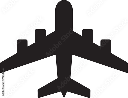 Overhead black silhouette of a jet airplane on a white background aircraft aviation